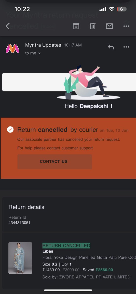 baisoya_deepu's tweet photo. Request to return the parcel but delivery partner refuses to pick up the product and cancelled my return request. I’m not expecting this from myntra this is completely unacceptable.
@vrikshit @garimaVrikshit @myntra @MyntraSupport https://t.co/a845IV6RPa
