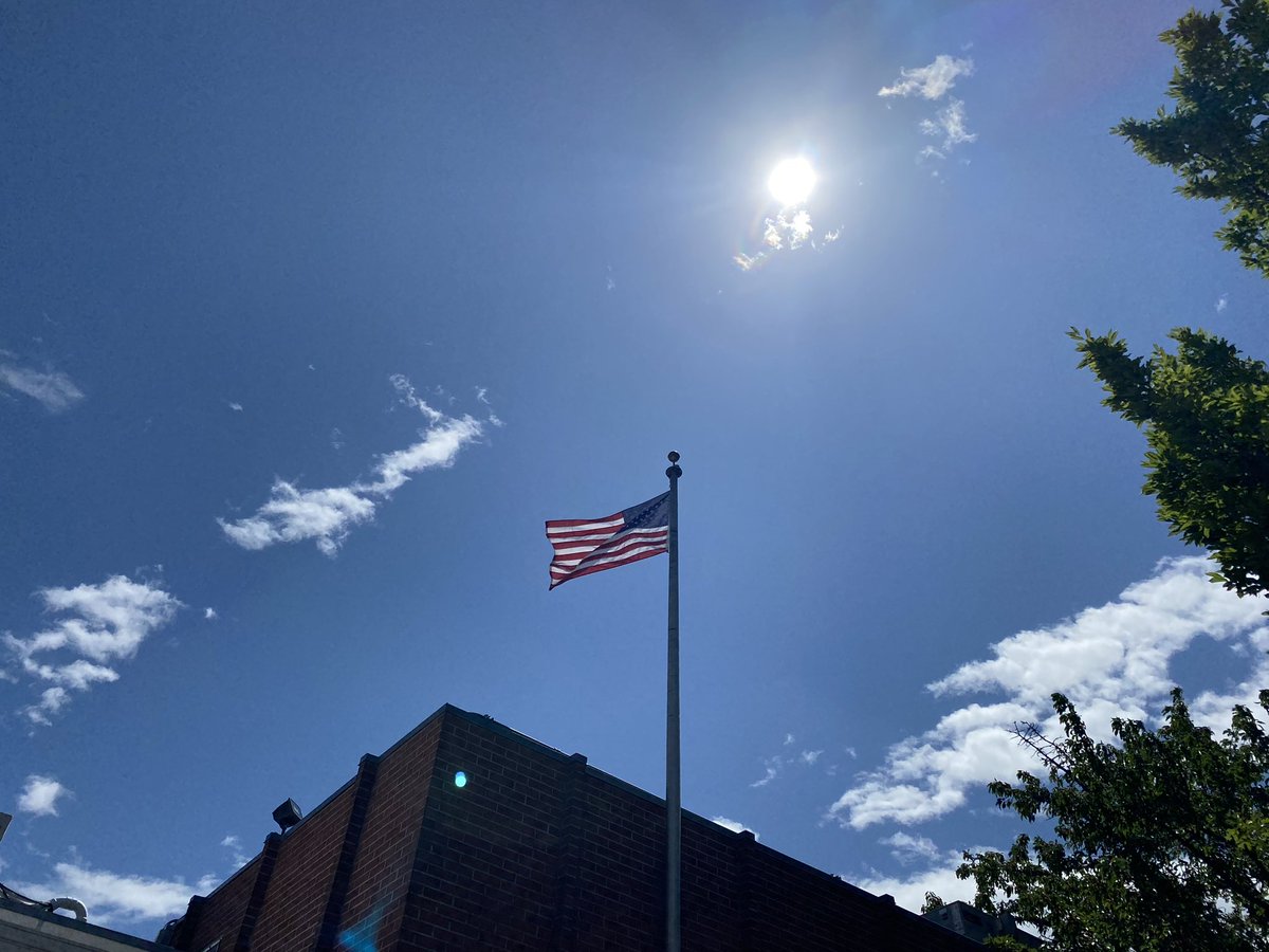 IdahoPubRadio's tweet photo. #FlagDay2023, @LatahCountyID Courthouse, Moscow, Idaho. There’s also a gathering with strawberry shortcake and trivia, until 1:30 PT. https://t.co/nsHzW4f8Lq