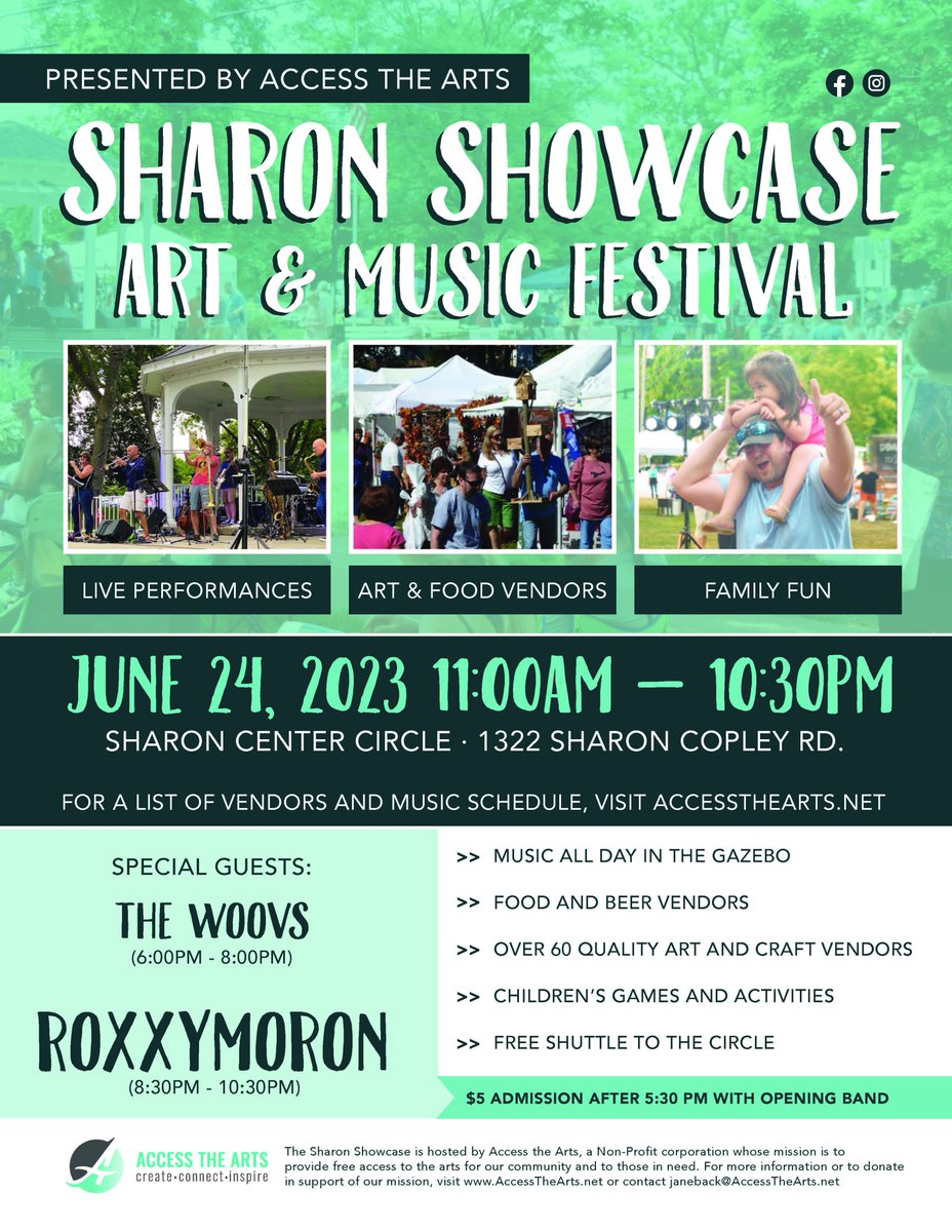 Sharon Showcase Art and Music Festival is June 24, from 11 a.m. - 10:30 p.m. at Sharon Center Circle!