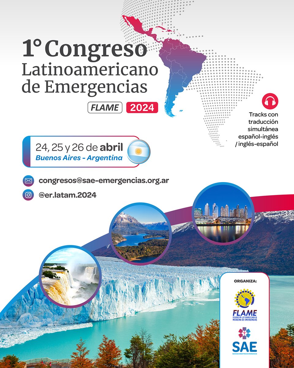 Nos complace anunciar que ya esta la fecha fijada para el 1° Congreso Latinoamericano de Emergencias FLAME 2024, el cual se llevará a cabo los días 24, 25 y 26 de abril de 2024, con Sede en Buenos Aires - Argentina.

Siga nuestras redes para estar actualizado de las novedades!