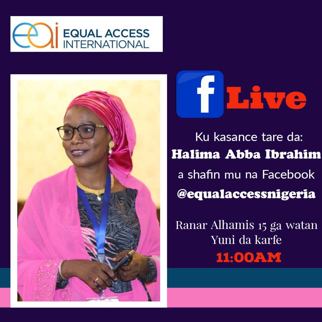 EAI_Nigeria's tweet image. Ku kasance tare da mu a facebook live tare da Halima Abba Ibrahim domin tattaunawa akan abin da ya shafi lafiyar kwakwalwa.

#zamantakewa #livingtogether #Peace4Arewa