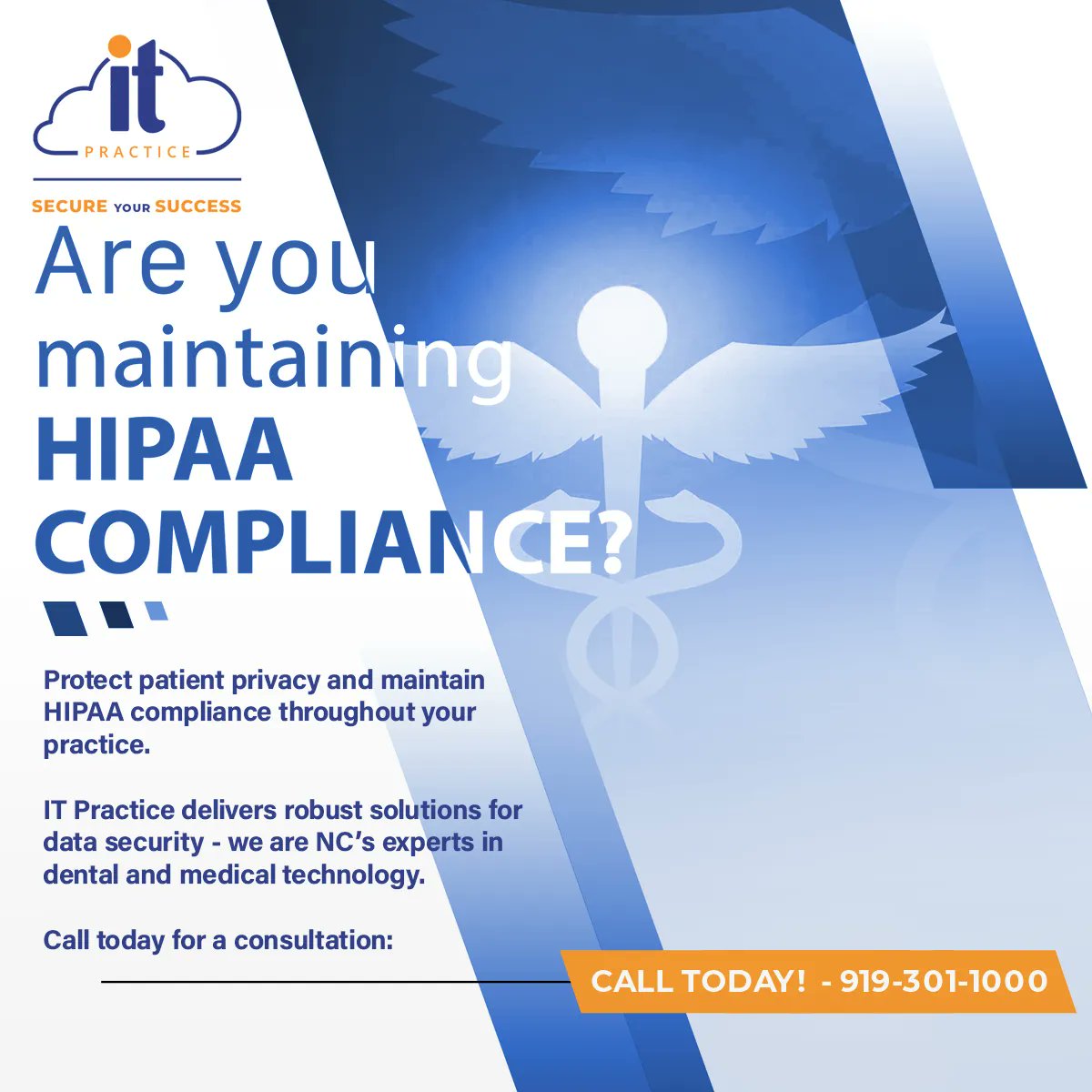 ITPractice's tweet photo. Protect patient privacy and maintain HIPAA compliance throughout your practice. 

IT Practice delivers robust solutions for data security - we are NC’s experts in dental and medical technology. 🔒📜 #Privacy #Compliance https://t.co/lK0lwsVt3c