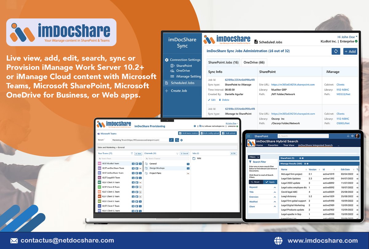 imDocShare:  Live View, Add, Edit, Search, Sync & Provision iManage Work Server 10.2+ / iManage Cloud content in SharePoint, Teams, OneDrive & Web apps.
imdocshare.com

#imanage #sharepoint #software #documentmanagement #legaltechnology #lawtech #legalfirms