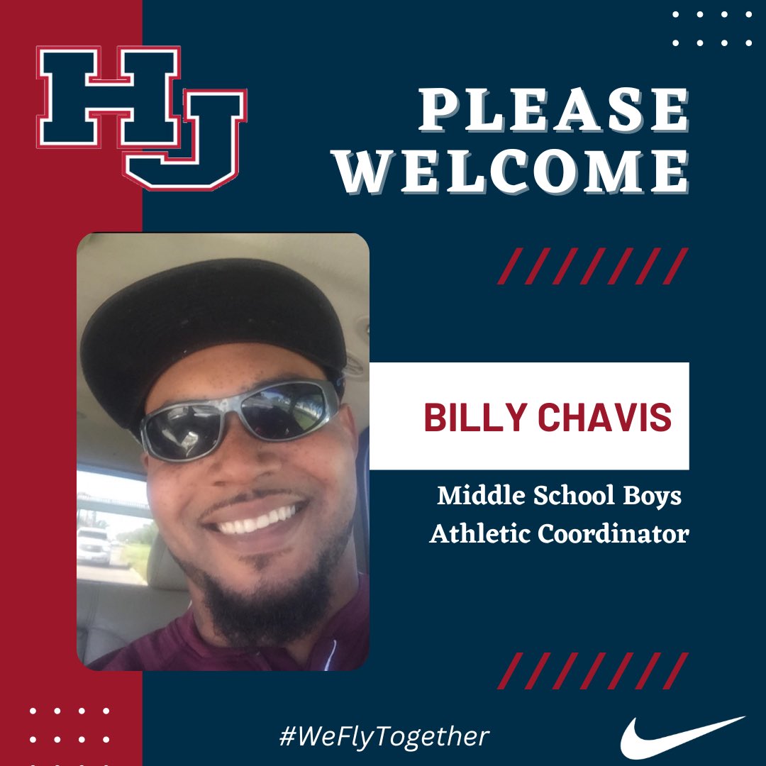 Please Welcome Coach Billy Chavis to HJ!

Coach Chavis is stepping in as our new MS Boys Coordinator. He comes to us from Hamshire-Fannett, where he was instrumental in the development of young athletes.

We are excited to add Coach Chavis to our team!
#WeFlyTogether🦅