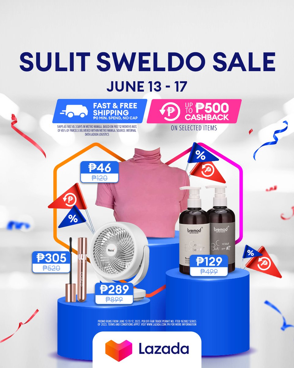 LazadaPH's tweet photo. Drop a "👌" kung excited na rin kayong sulitin ang inyong sweldo with #LazadaSulitSweldoSale!

✅ Fast &amp; Free Shipping
✅ Up to ₱500 cashback
✅ and more sulit deals!

Check out na 🛍️ https://t.co/gz5BF7uoJc

#LazadaPH https://t.co/THAKwj03jj