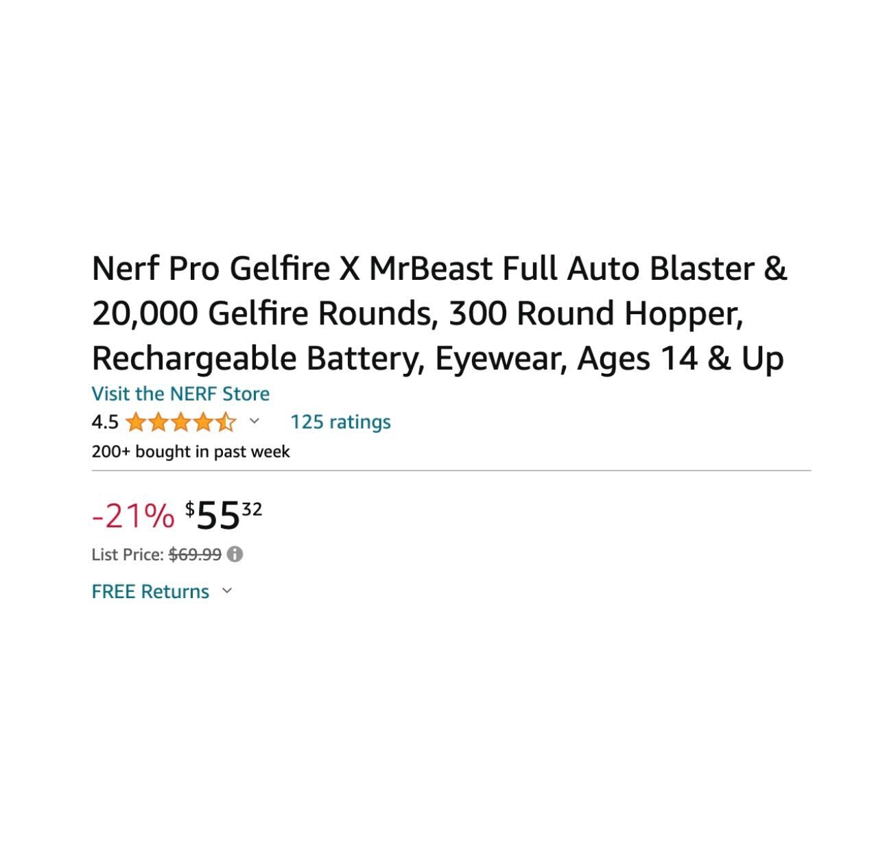 Nerf Pro Gelfire X MrBeast Full Auto Blaster & 20,000 Gelfire Rounds, 300  Round Hopper, Rechargeable Battery, Eyewear, Ages 14 & Up