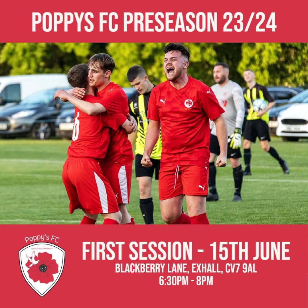 ThePoppysFC's tweet photo. Our preseason training kicks off this Thursday 15th June @ Blackberry Lane, 6:30pm - 8pm. The lads are looking forward to getting back to work on the pitch, getting fitter than ever and preparing themselves for the upcoming season in the Premier Division. https://t.co/tl0DVcOZHZ
