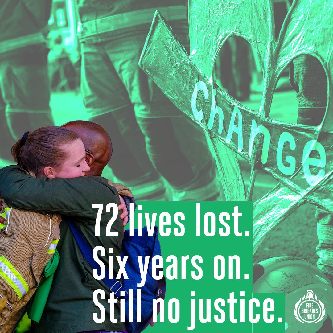 FBUManchester's tweet photo. Firefighters from Manchester taking part in the silent walk to remember those tragically lost in the #Grenfellfire
6 years on and still no justice
#Grenfellneveragain #72Months72Lives https://t.co/E73aRkRjeP