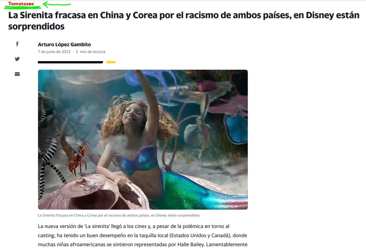 eldiariodedross's tweet photo. China y Corea son racistas porque la gente no fue a ver "La Sirenita" https://t.co/C8FUZsrPhc