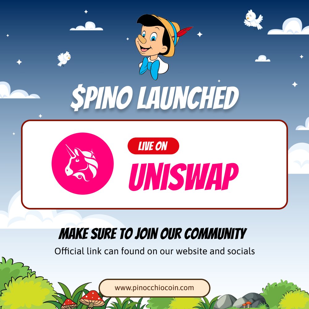 PinocchioCoinTW's tweet photo. 🎉🚀 Exciting news, the $PINO token sale is now LIVE on Uniswap! 🌟💫

📰Address: 0x100d76a766dc7dae4e515043ce9807af9a19196f

📊Chart: https://t.co/fl5mJJOX0c

#PinocchioCoin #TokenSaleLive #Uniswap https://t.co/BemiSWFEbl