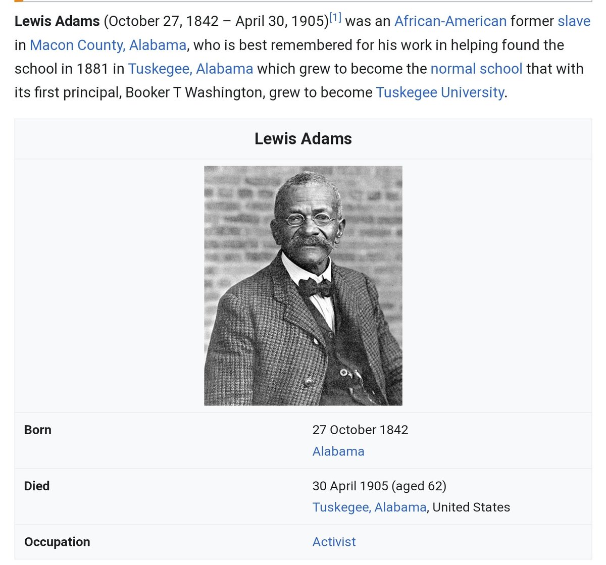Lewis Adamas - The true Founder of Tuskegee University
