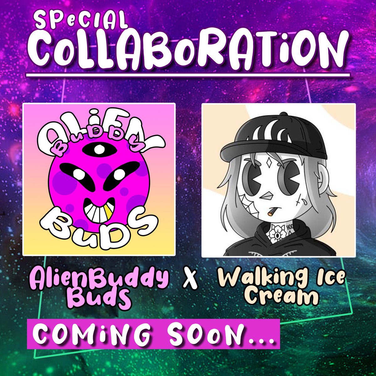 ✨️Special Collab GIVEAWAY✨️
@AlienBuddy X @WalkingIceCr3am 👽🍦 

🎁 Win an Alien Buddy Bud &amp; an Ice Folk
▪️Drop tomorrow
▪️Giveaway duration 48h

#NFTGiveaway #ALPHAs #PushingP