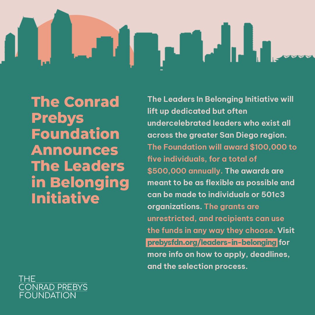 prebysfound's tweet photo. At The #ConradPrebysFoundation, we're excited to celebrate and empower the fierce community advocates, collaborators, and connectors who work to eliminate social barriers to an inclusive, just, and sustainable #SanDiego ππΎ
Learn more at https://t.co/0OvM6UA7v9 π» https://t.co/otVIp1bFaD