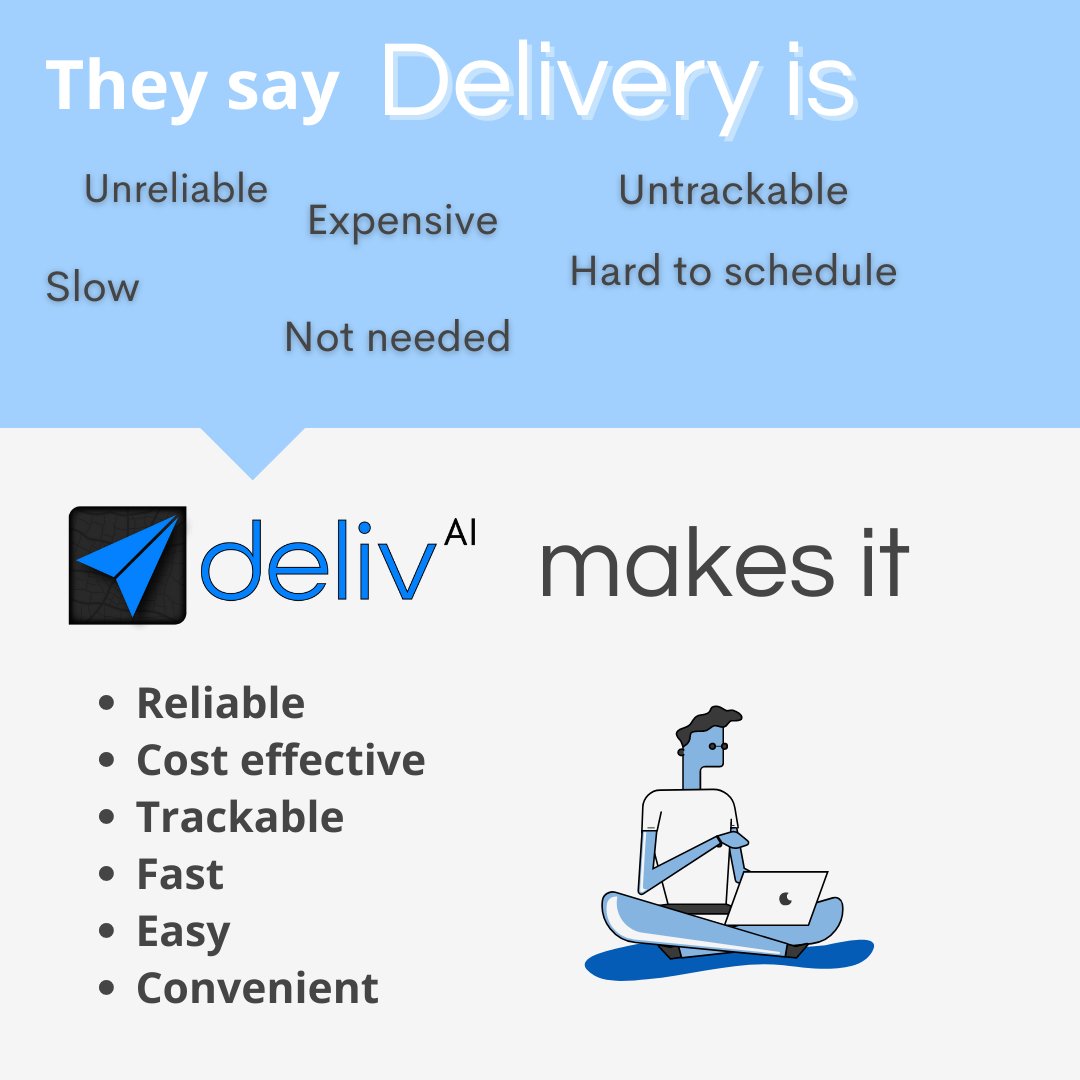 Delivery is difficult, but delivAI makes it easier. Make your deliveries reliable, convenient, and fast with local same-day delivery for businesses and individuals. #localdelivery #DeliveryDoneBetter