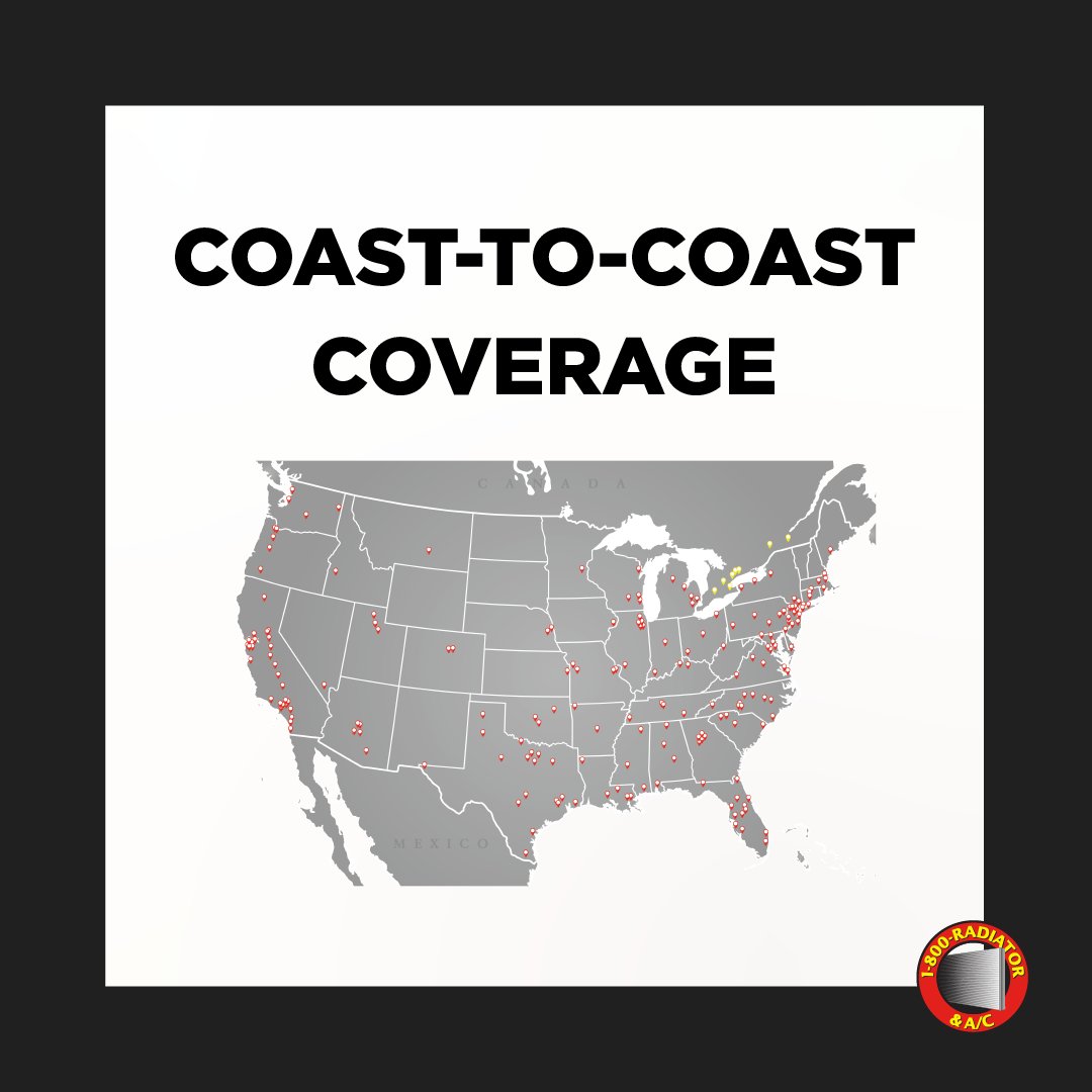 1_800Radiator's tweet photo. From coast to coast, we've got you covered! 1-800 Radiator &amp; A/C takes pride in our extensive network of locations, ensuring convenient access to top-quality parts across Northern America. https://t.co/9QZX7epAny