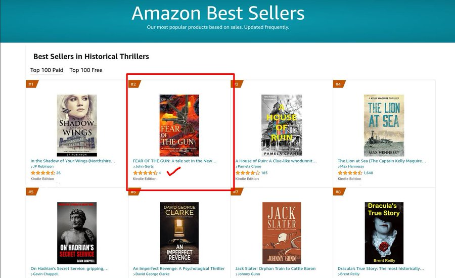 Michell64423547's tweet photo. A book that We promoted yesterday has got to #2 on Amazon already!😀

Fingers crossed this will climb to number 1
Congratulations to John Gerts with FEAR OF THE GUN 

Book promo:  https://t.co/wt8msFuNgc

@JoanLivingston 
@FMPublishingCo 
@RealKyleSWalker @BBOB_Book https://t.co/16e7iMFmuF
