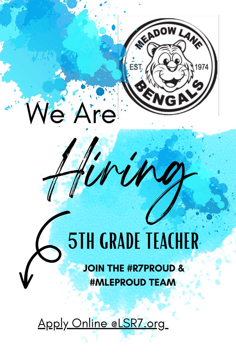 Looking to join our crew? We’re hiring a 5th grade teacher! 😁😁🤩🤩

Apply online or email questions to 
Dr. J (christine.johnson@lsr7.net).