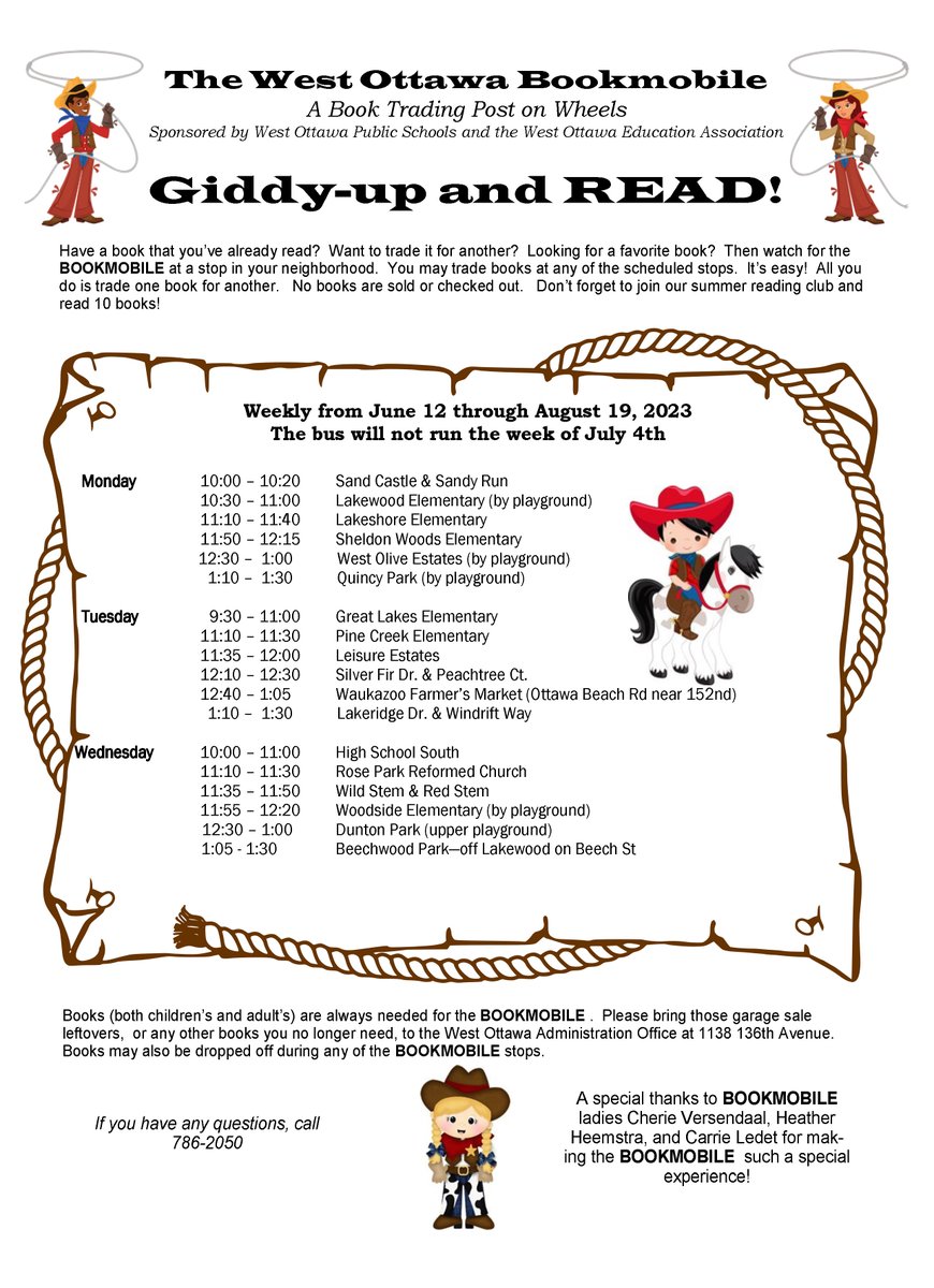 The Bookmobile is back!

Here is the 2023 Summer Schedule!

#GoWO
#WeareOne