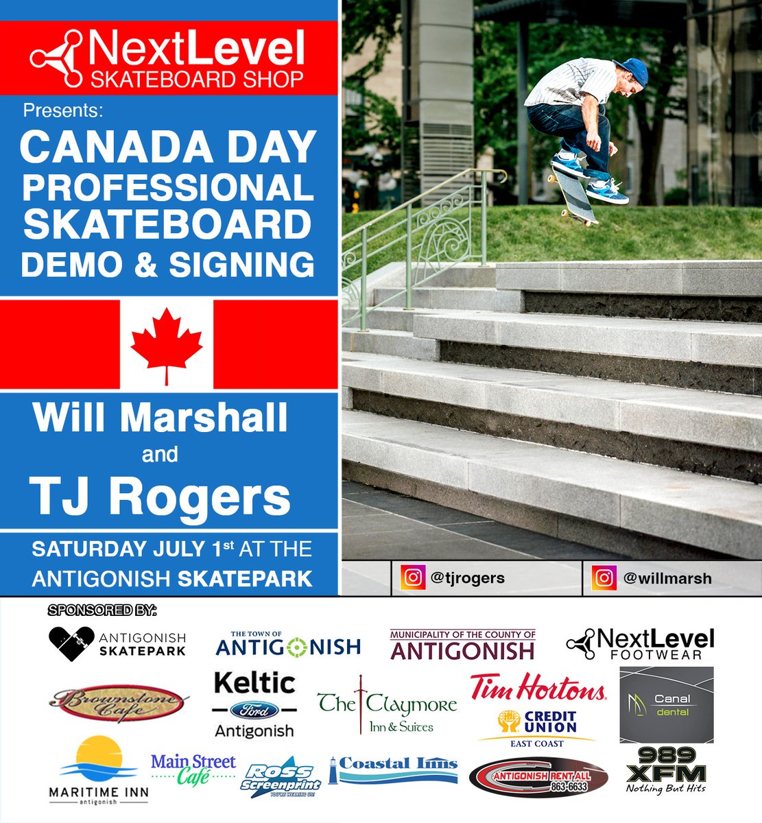 @NextLevelSk8 Shop Presents Canada Day Demo at the @AntigonishSK8
We will be hosting Tj Rogers and Will Marshall
#skateboarding #skateboard #skatepark #skateshop #skateboards #skateboarder #art #skatergirl #tjrogers #canadaday #canadaday2023 #antigonish #novascotia #canada