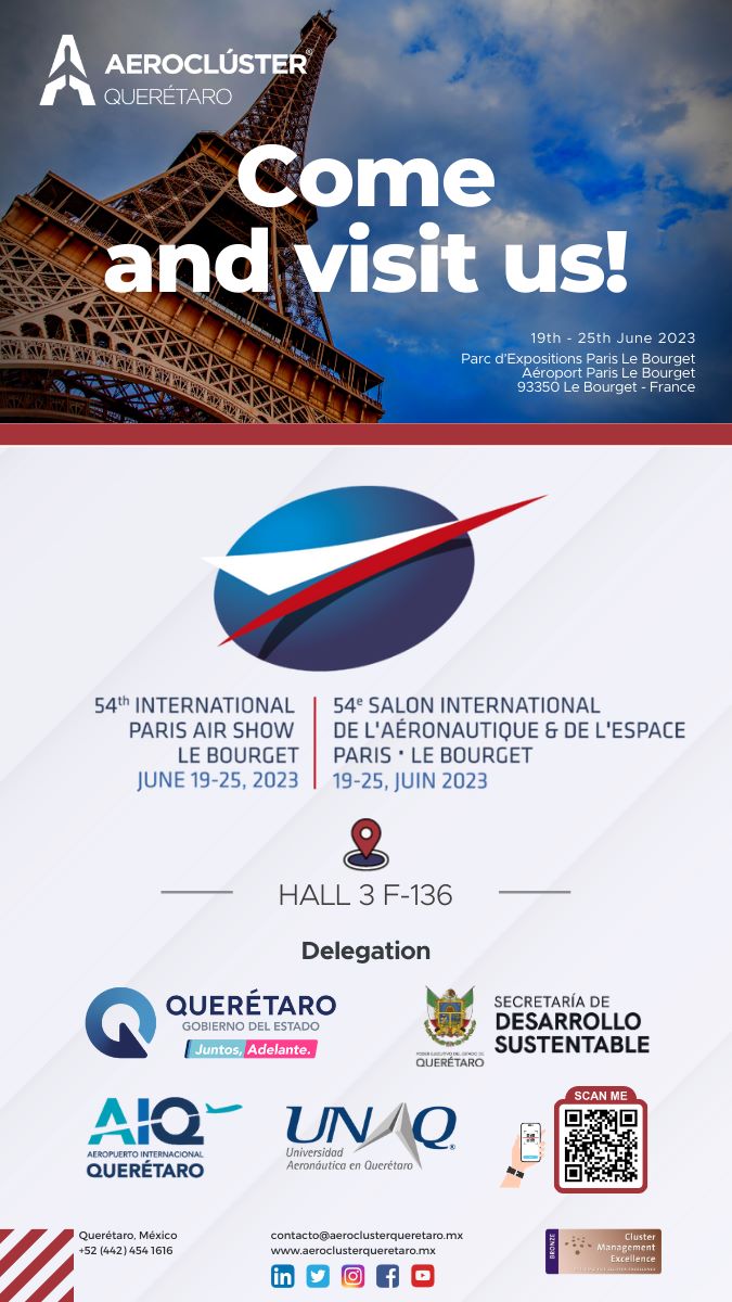 Will you be attending Paris Air Show 2023? Come and visit us! HALL 3 F-136 at the Mexican Pavilion.