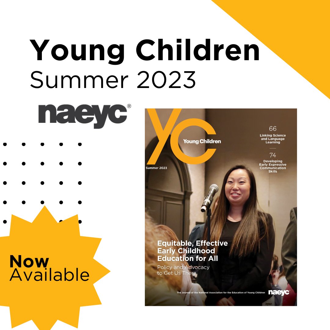 NAEYC's tweet photo. This issue explores equitable, effective early childhood education for all, and the policy and advocacy we need to get us there.

tps://www.naeyc.org/resources/pubs/yc https://t.co/3wVy2X6cT8