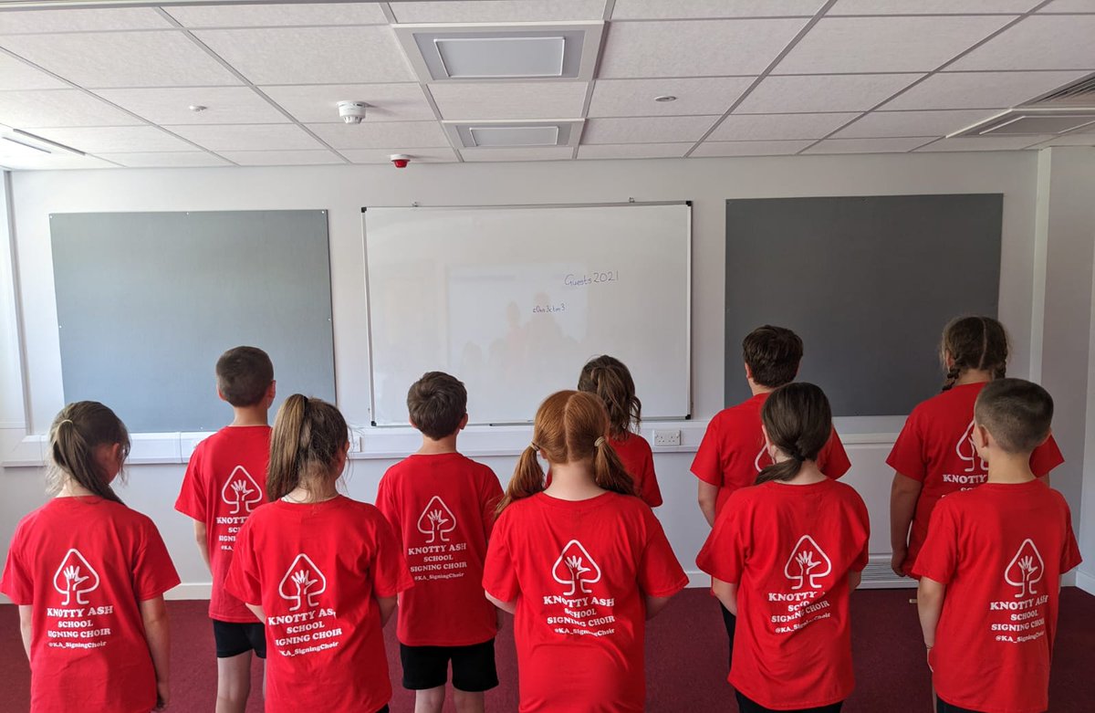 KA_SigningChoir's tweet photo. Look how smart our new Knotty Ash Signing Choir t-shirts look! Thank you so much @garymillar 🌟 Watch out for us performing  at a major sporting event very soon! 
@NDCS_UK 
@LCRMayor 
@LivEchonews 
#BSL 
#Ashes2023 https://t.co/0B58CR7NvG