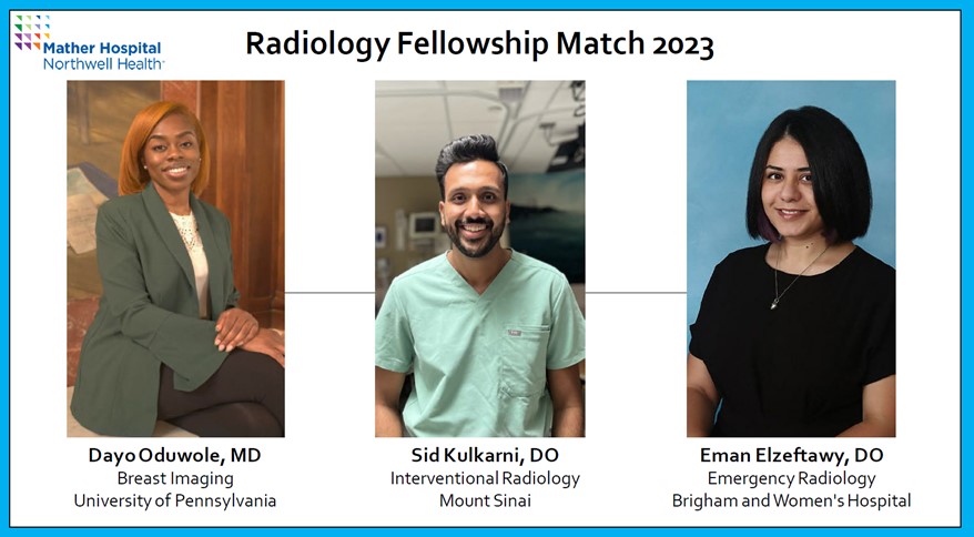 Big congrats to our @matherhospital #radres @SidKulkarni3, @oduwolemd, and Eman Elzeftawy on matching at their top choices!! @MountSinaiIR @PennRadiology @BrighamRad
#medtwitter #breastrad #irad #vir #emrad #errad #radiology #fellowship #radfellow #futureradres #Match2023