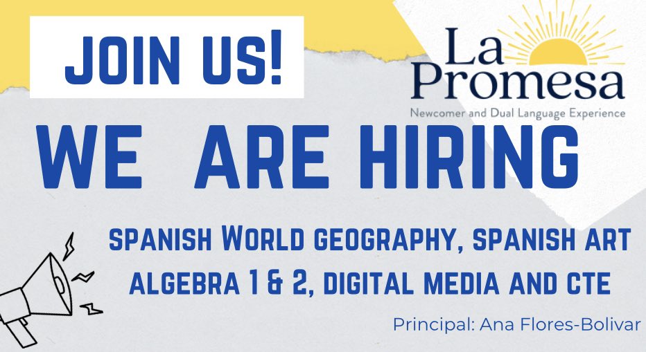 La Promesa (@lapromesa_aisd) on Twitter photo We are hiring! Come be part of our Team! For more information, please contact <a href="/affb_fernanda/">Fernanda F</a> or <a href="/DBrogee/">Danny Brogee</a> We are hiring! Come be part of our Team! For more information, please contact <a href="/affb_fernanda/">Fernanda F</a> or <a href="/DBrogee/">Danny Brogee</a>