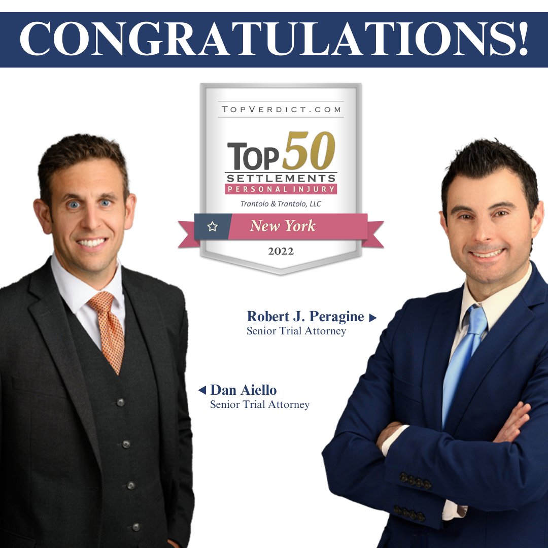 🏆 Congratulations to Senior Trial Attorneys Robert J. Peragine and Dan Aiello, who were both recognized by TopVerdict for obtaining Top 50 Personal Injury Settlements in New York!

#award #personalinjuryattorneys #newyorkattorneys #topverdict #trantoloandtrantolo