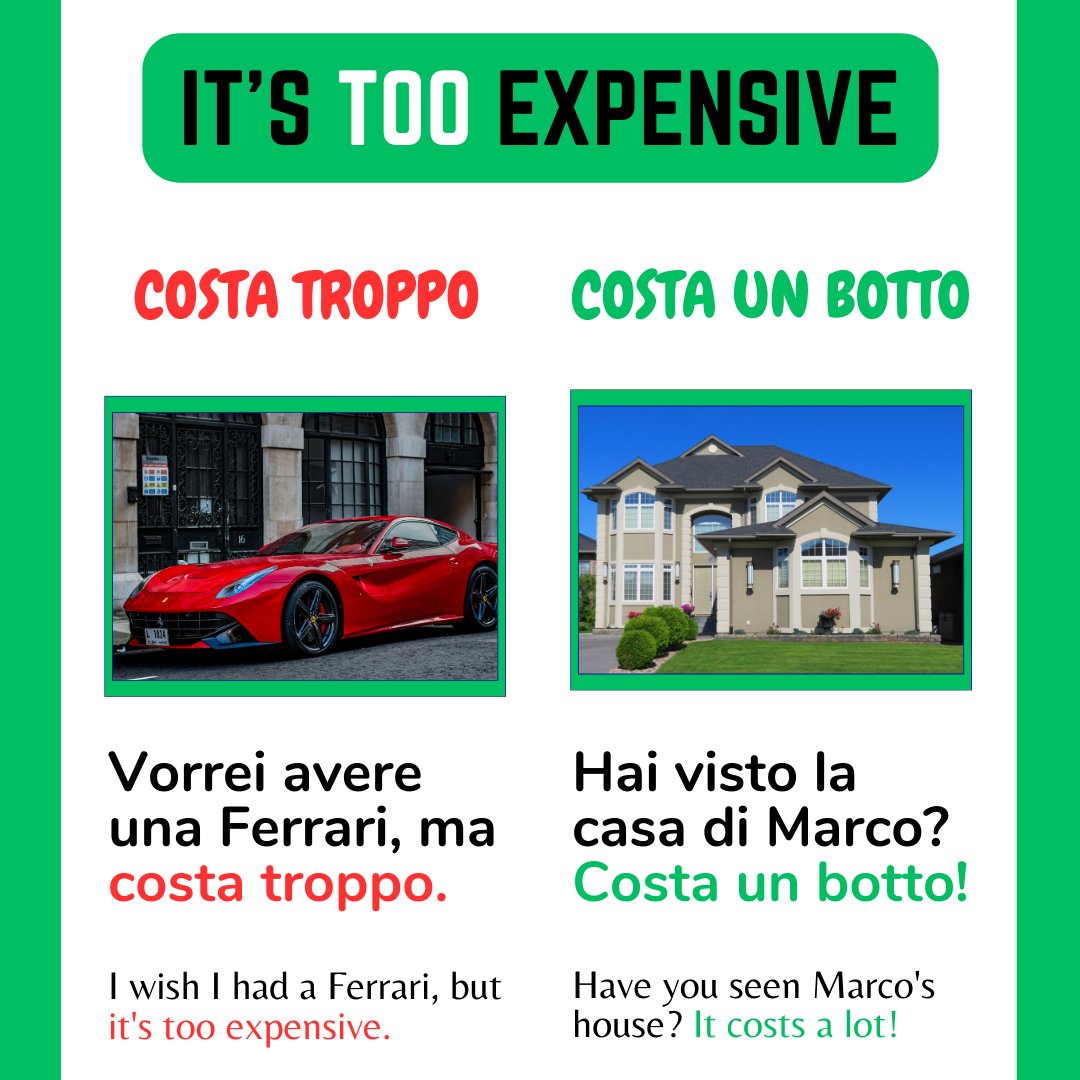 It's too expensive in Italian
✨ For FREE Italian trials click on the 🔗 in my bio #italianforbeginners #italianamerican #italianlanguage #learnitalian #italianlessons #speakitalian #italianonline #italienischlernen #italianoperstranieri #italianvocabulary #learnitalianonline