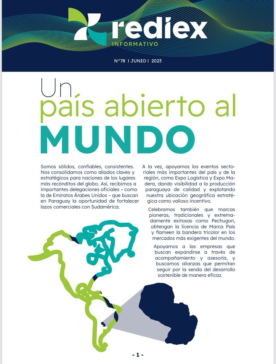 Informativo #REDIEX #78 

✅ Misión emiratí visitó paraguay en busca de afianzar lazos comerciales 

✅ @pechugonpy recibió la licencia de Marca País @paraguay 

✅ @helperspy busca instalarse en España

Más noticias: drive.google.com/file/d/1o6Uc03…