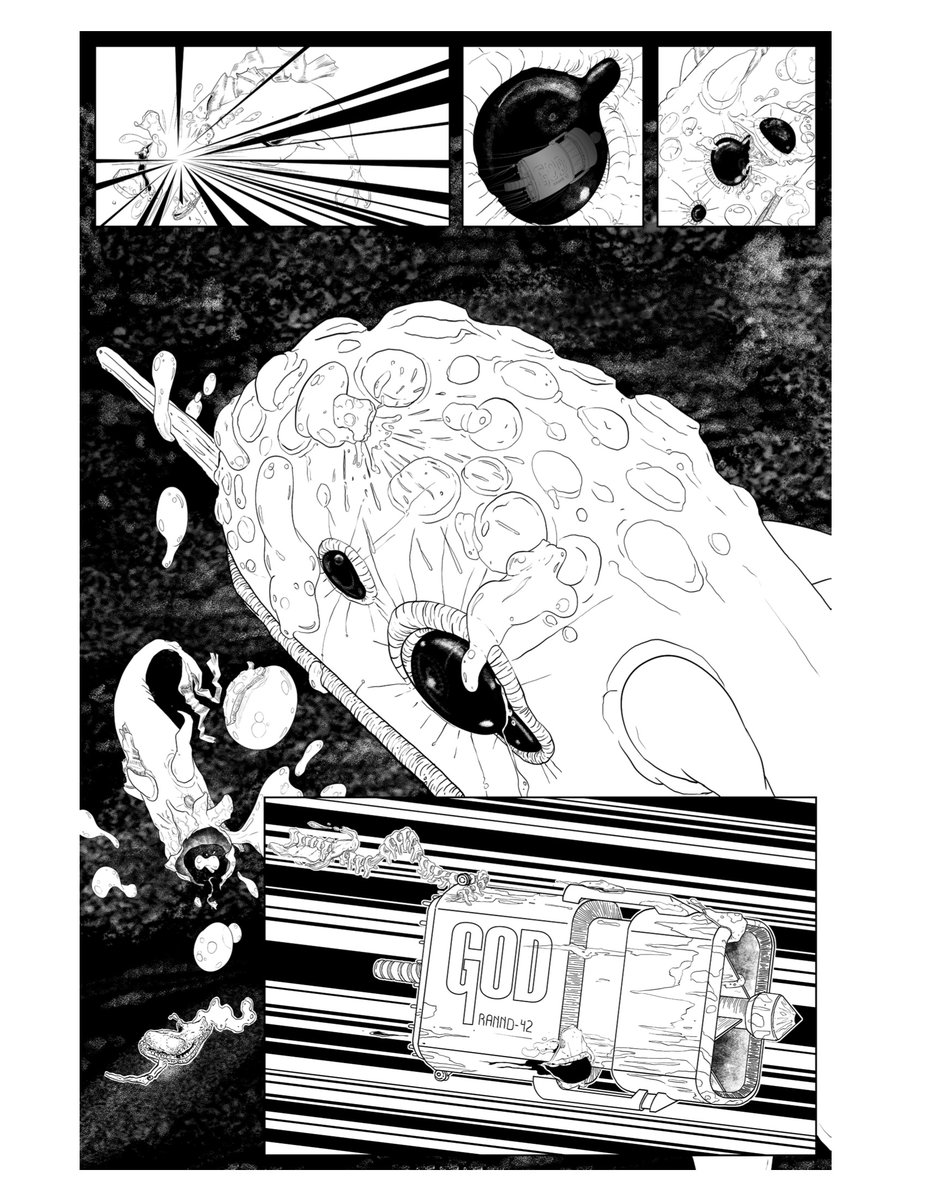 Final page from our submission packet. One space whale remains as the G.O.D. missile continues on its way. #graphicnovel #graphicnovelart #comics #adultcomics #bookstagram #sciencefiction #space #SpaceOpera #spacearistocrat