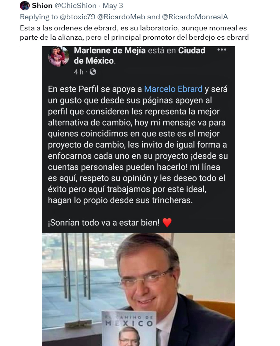 ChicShion's tweet photo. El Berdejo y su esposa se destapan x Marcelo
SE LOS DIJE, este personaje era alfil de marcelito para reventar la encuesta y el proceso y Coahuila era su laboratorio, y x eso todos los sicarios digitales de ebrard estaban duro y dale!
Los hechos me dan la razón x enésima vez. https://t.co/d7hiUtkNqy