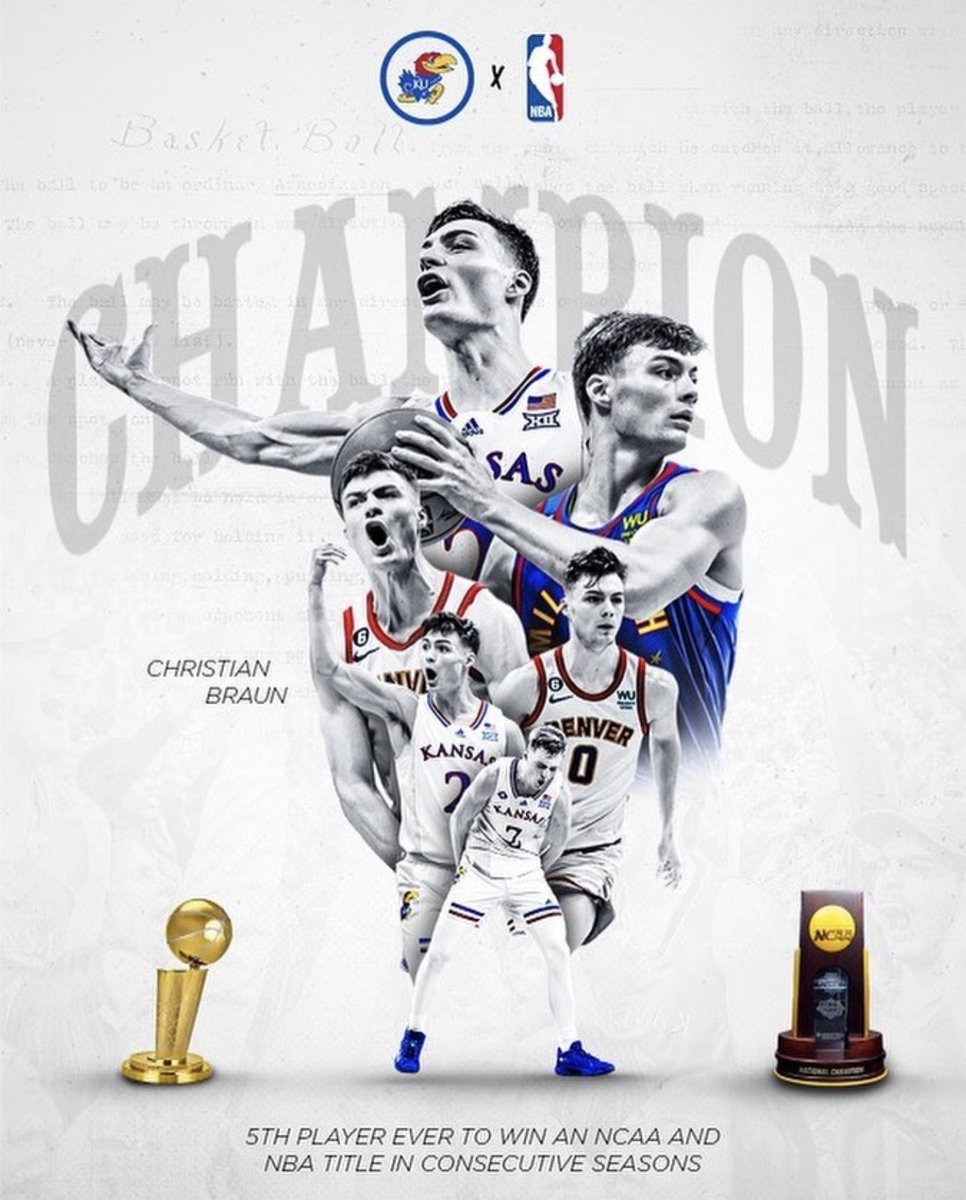 Christian Braun is nothing but Kansas Basketball excellence for the program and coaching of Bill Self. He deserves all those achievements of 3x State, 1x NCAA, and 1x NBA. Congrats to Kansas and the Nuggets on the big victory 🍾💍 #PayHeed #Kubball #Re10aded #JAYHAWKNATION