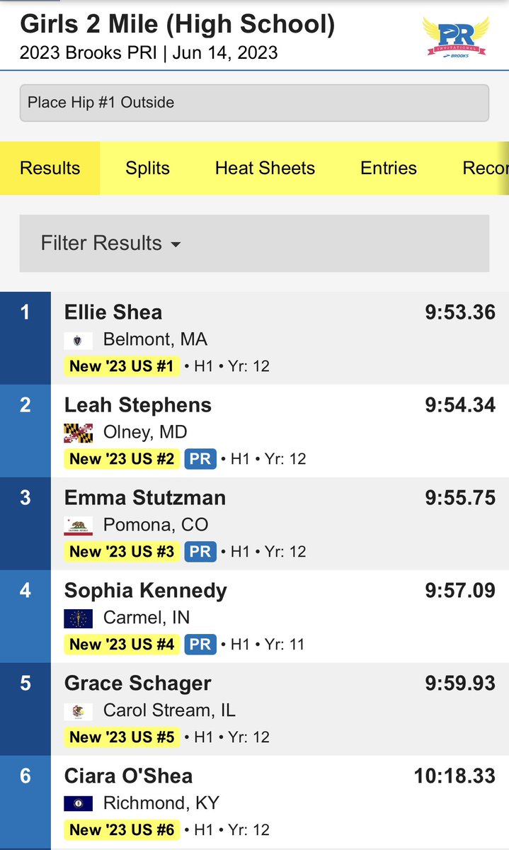Grace Schager breaks the elusive 10:00 barrier with an epic race at Brooks PR Invite in Seattle, WA. 9:59.93 for two miles and 9:56.43 for her 3200m en route.  This breaks her own school record and is one of the fastest all-time in Illinois history.
