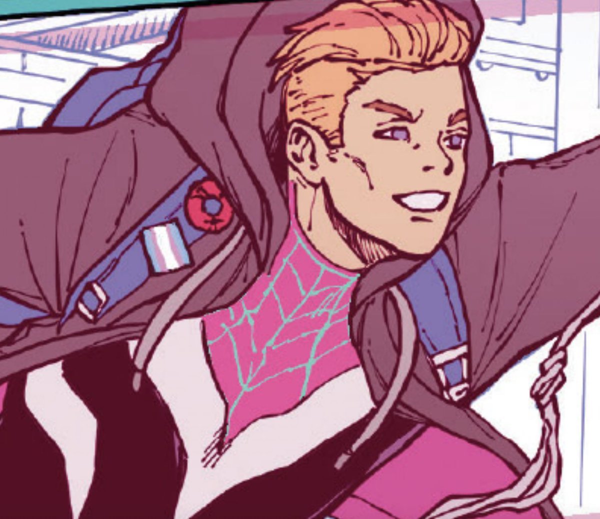 My soul is leaving my body the latest spider-gwen comic has a trans man gwen stacy from the multiverse... imagine the multiverse versions of you that are a trans girl (atsv) and a trans guy (this comic) linking up and going for a coffee