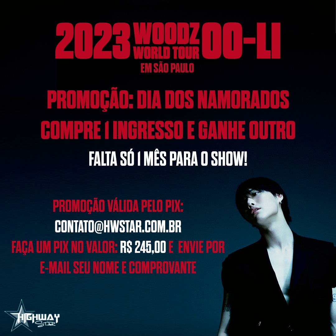 🚨 ATENÇÃO! Ainda não conseguiu comprar seu ingresso para o show do WOODZ em São Paulo?

Aproveite a nossa condição especial para a semana dos namorados! 2 ingressos de PISTA pelo preço de 1. 
Apenas essa semana!

Promoção válida até domingo (17), apenas para pagamentos feitos