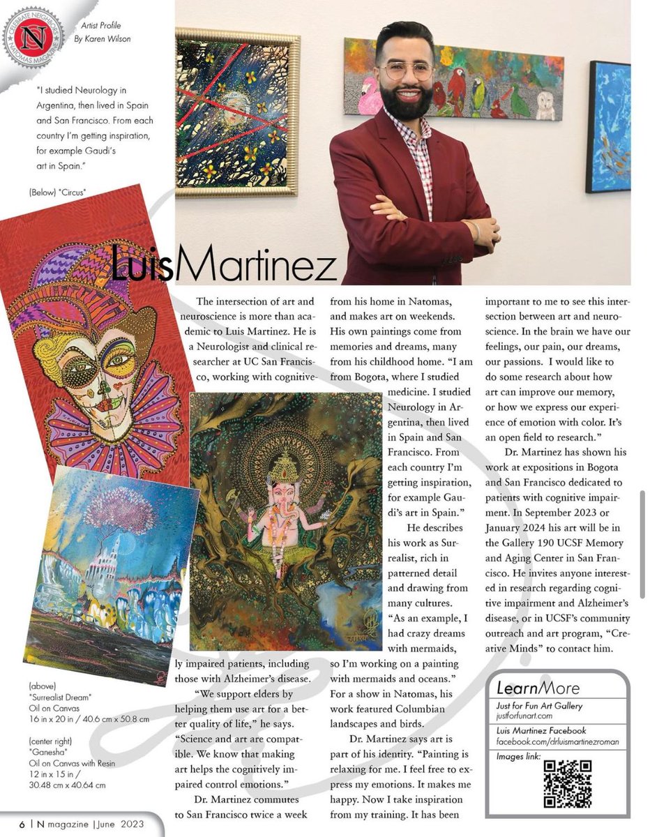 'Science and art are compatible. We know that making art helps the cognitively impaired control emotions.' #AtlanticFellow @drluismartinezr shares his passion for neuroscience & art in the latest #nmagazine 🧠🎨nmag.net