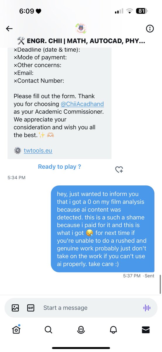 moshimallow_'s tweet photo. it's super unfair but i just left them with this message :) this thread is just to raise awareness to be super careful and cautious on who to trust with your assignments! hehe https://t.co/HnMRdOLM5z
