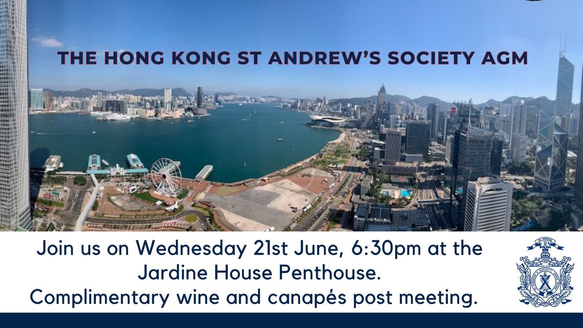 standrewshk's tweet photo. Calling all members of the Hong Kong St. Andrew’s Society; please join us at our annual general meeting next week as we say goodbye to our departing Chieftain, Scott Semple, and welcome our new Chieftain, Fiona Cheng. https://t.co/Zf16y6SX90