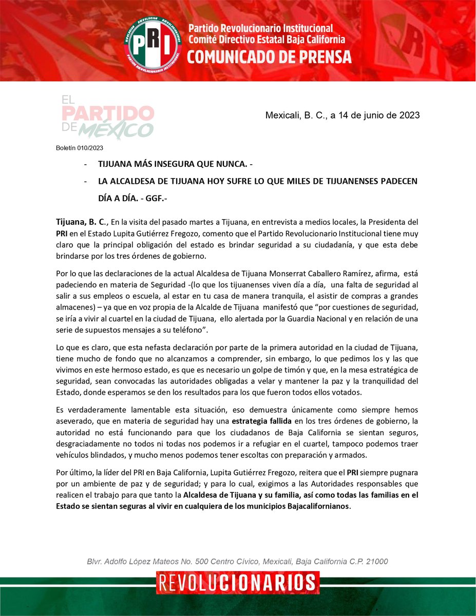 PRI_BajaOficial's tweet photo. ¡#Tijuana merece un cambio! Lamentablemente, la creciente inseguridad en el municipio es evidencia de una estrategia fallida por parte de las tres órdenes de gobierno. 📣👎🏻

#HagamosPolítica #PRIBC #PRI https://t.co/qEb4HyiubR