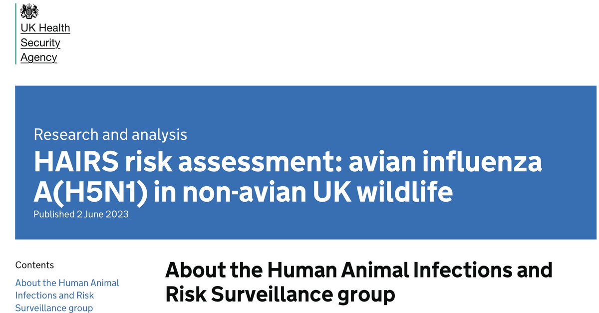 New assessment of human health risk from avian influenza, prepared by the HAIRS group in the UK.
👉Probability of human infection: very low
👉Impact to general population: very low (but low to high risk group)
👉Confidence in assessment: Satisfactory
gov.uk/government/pub…