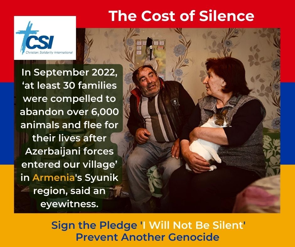 In September 2022, ‘at least 30 families were compelled to abandon over 6,000 animals and flee for their lives after Azerbaijani forces entered our village’ in Armenia's Syunik region, said an eyewitness. Sign the pledge: linktr.ee/csi_humanrights #SaveKarabakh #ArtsakhBlockade