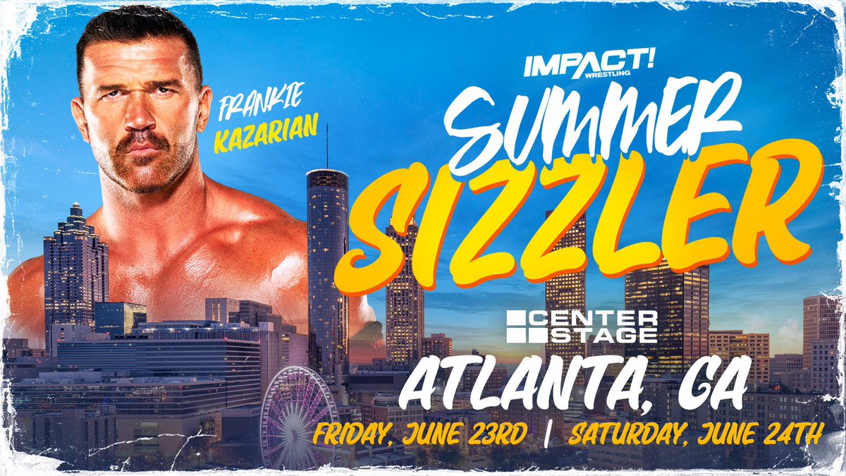 The last time I was in Atlanta, I showed up and announced to the world that I was back with @IMPACTWrestling Now it’s time to heat things up with some #SummerSizzler action on June 23rd &amp; 24th at Center Stage

Get tickets NOW:
🎟️ impactwrestling.com/events/ x.com/messages/media…