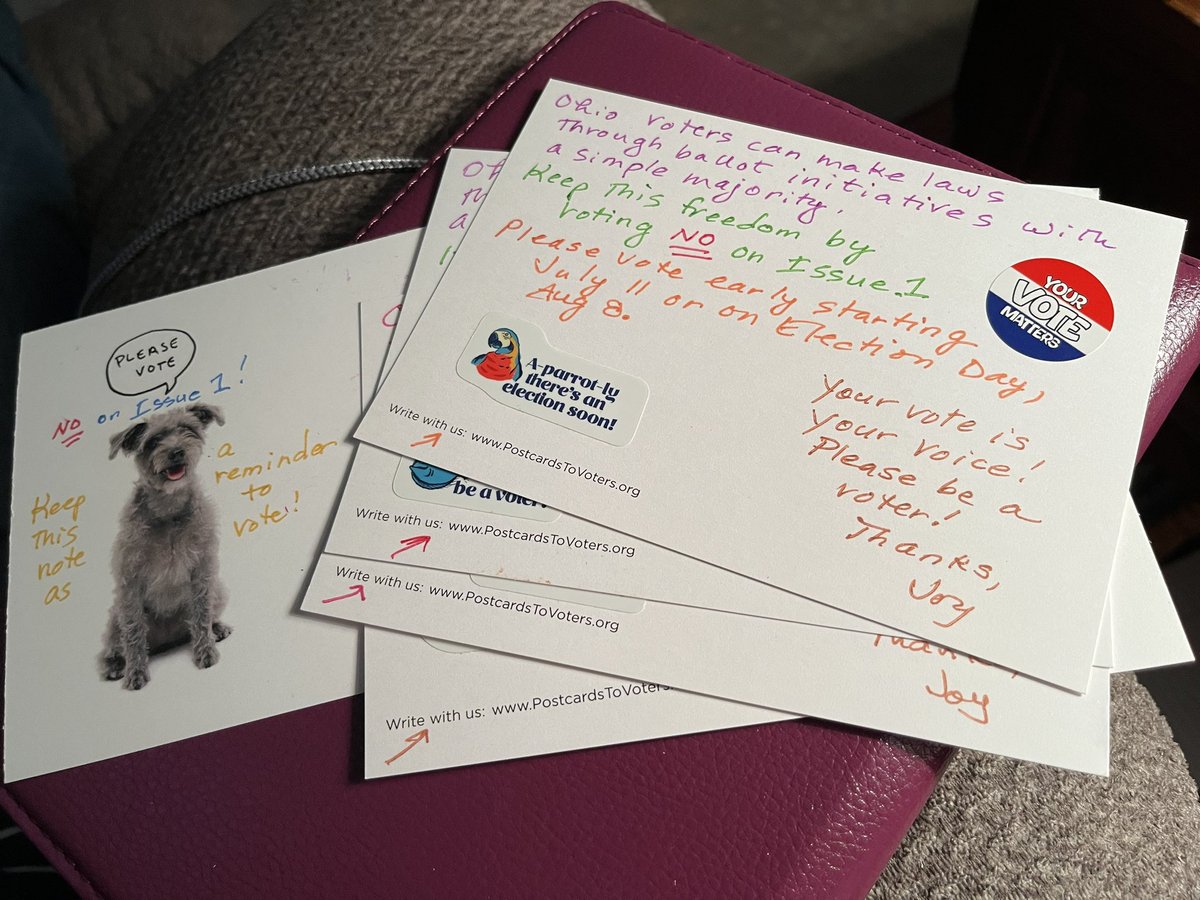 Finished up these #PostcardsToVoters so now I can go to bed!  I’ve learned how to pace myself after TKR a little better but I’m beat tonight!  Please join our effort to get Ohio voters to #SayNoInAugust!  Text JOIN to 484-275-2229 & get out your pens!