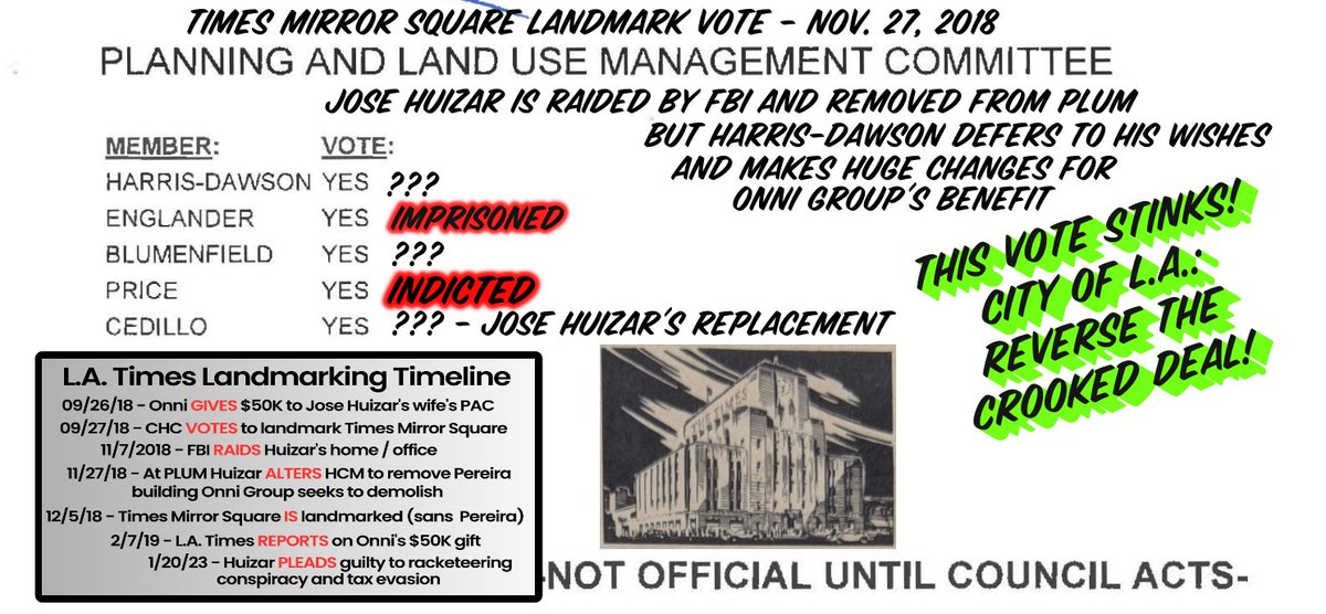 Curren Price and Mitch Englander = 40% of the PLUM Committee that voted to do Jose Huizar's dirty work and destroy the Los Angeles Times landmark designation so Onni Group can build a tower. This is clear corruption. City of LA: Reverse the crooked deal! esotouric.com/pereira/