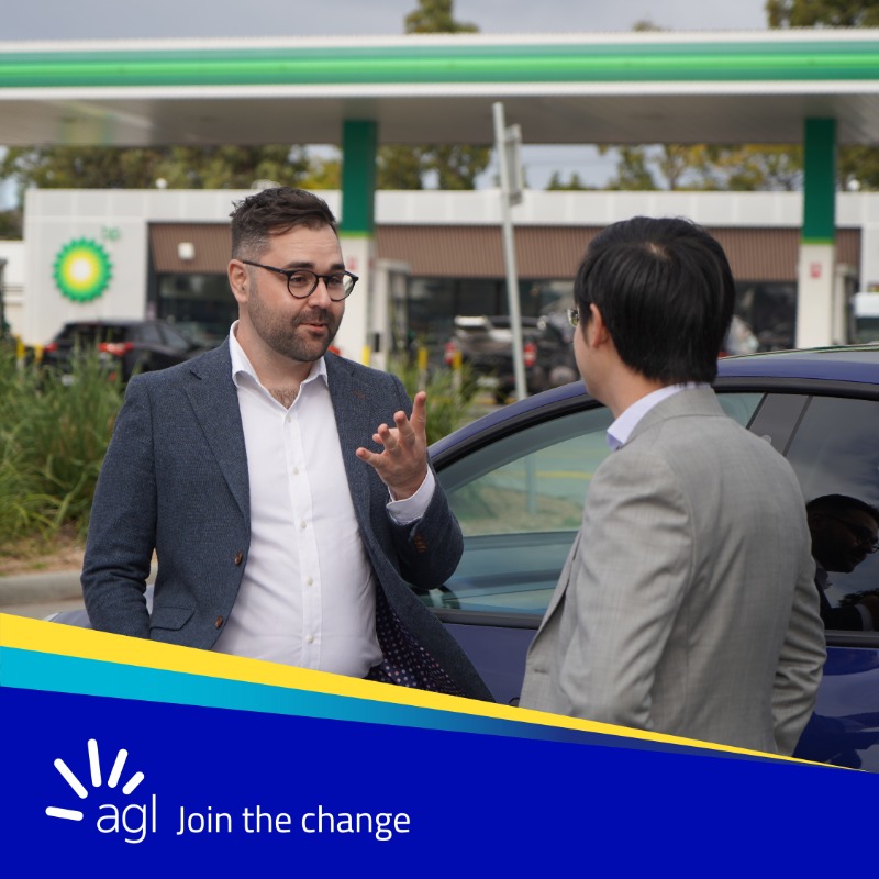 AGLEnergy's tweet photo. AGL and @bp_Australia #JoinTheChange for #EV drivers to access simple and affordable charging. This three-year partnership will help customers on their #electrification and #decarbonisation journey.