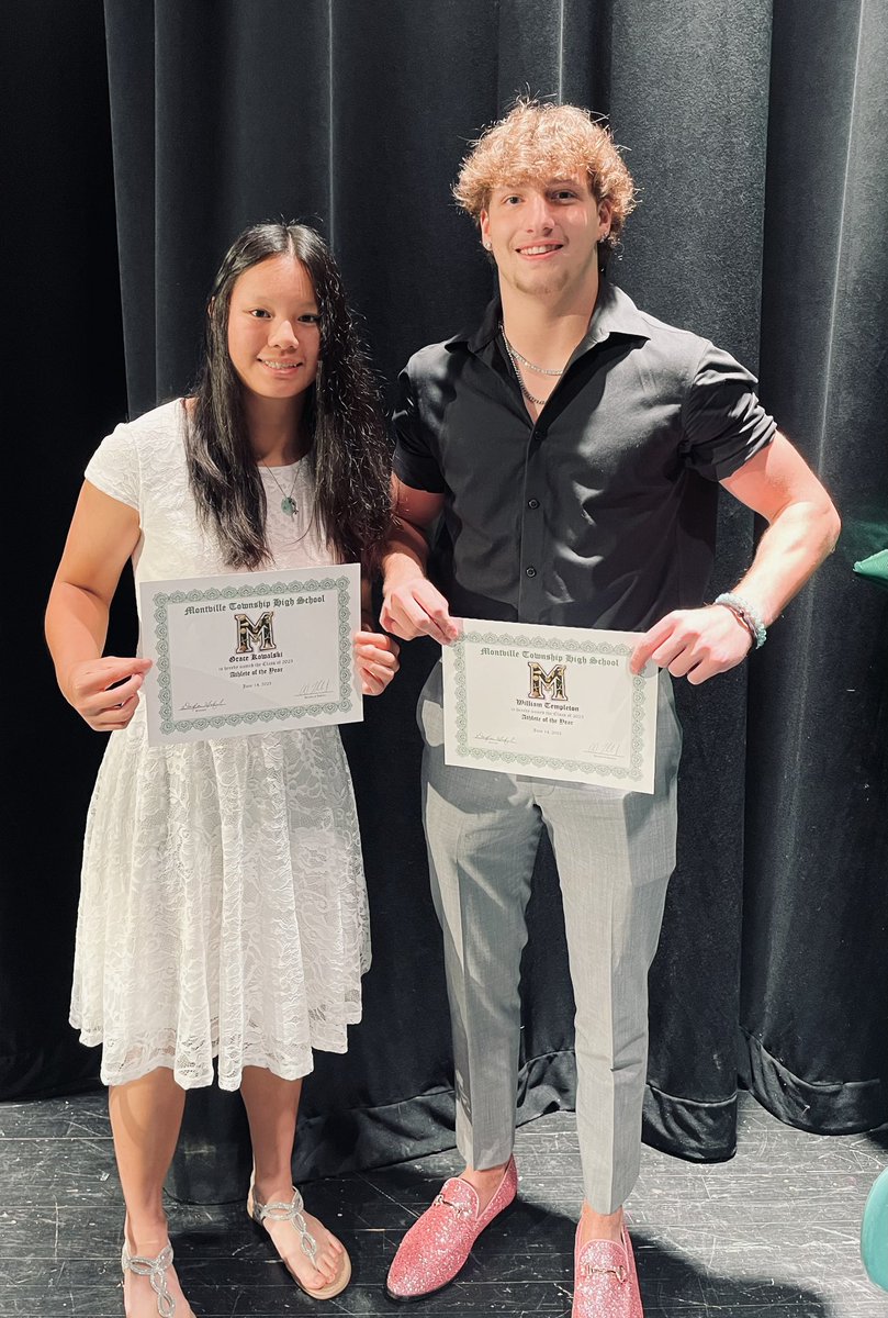 Congratulations to Grace Kowalski and Billy Templeton - Your 2023 Montville Twp High School Male and Female Athletes of the Year!!! #MustangPride #AOTY @drtagorman @MontvilleTwpSch @15softballMHS @MontvilleGBBall @StangsLax @MontvilleWrest1 @MustangsFBall