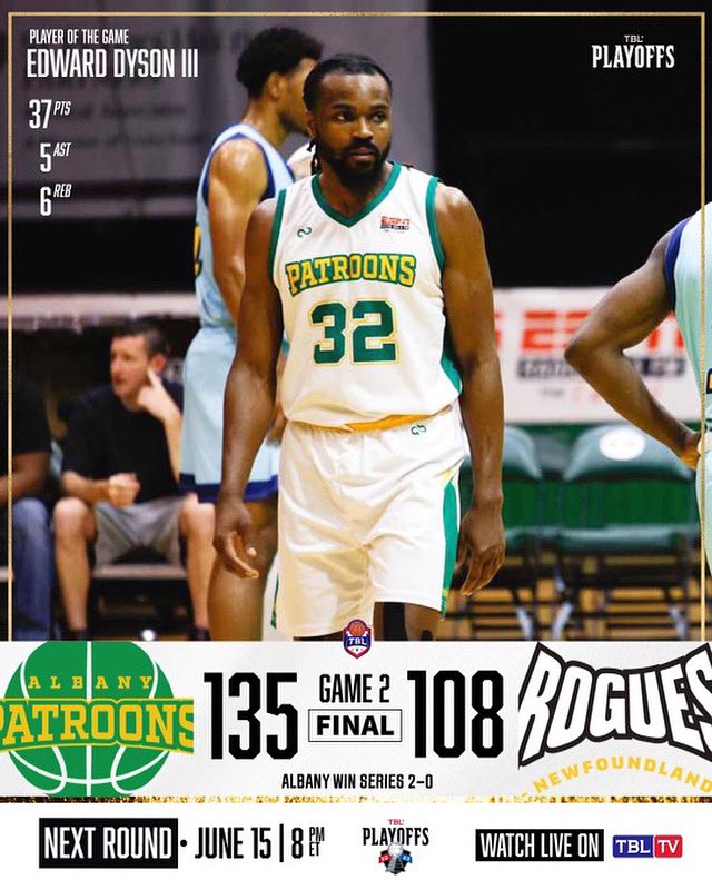 Congrats to Edward Dyson III on a big game in the conference 🏆 game & propelling his @PatroonsAlbany past the @nfldrogues & into the Regional Finals against the @stlgriffinsbball m‼️

Don’t miss a second of action on TBLTV.tv

  #adifferentleague

🇺🇸🏀🇨🇦

“Where…