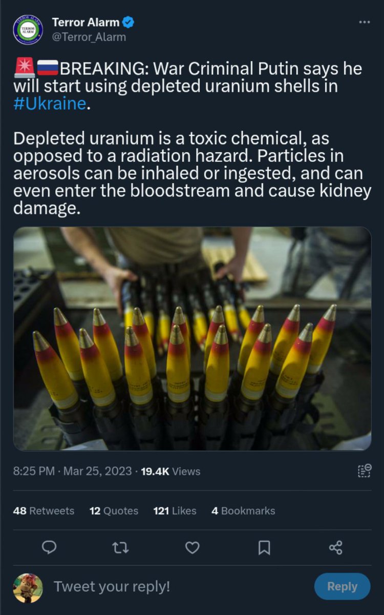 TheAgentNDN's tweet photo. Did you know that uranium magically stops being toxic when it comes out of American guns and magically becomes toxic again when comes out of Russian guns?

@Terror_Alarm being good little propagandists for the US empire. Look at the double standards. Guess who loses here? https://t.co/a4hqbTbceO